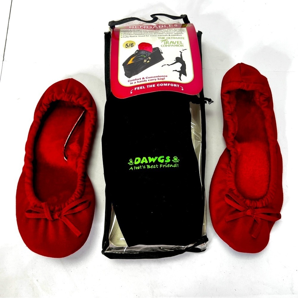 Dawgs Travel Bendable Ballet Flats Fleece Lined Red Size 5/6